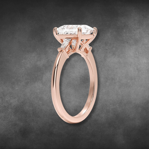 Bague en diamant de culture 14KT 18KT or jaune, taille princesse, trois pierres avec diamants baguette effilés, pour femmes, bijoux fins - Product Image 4