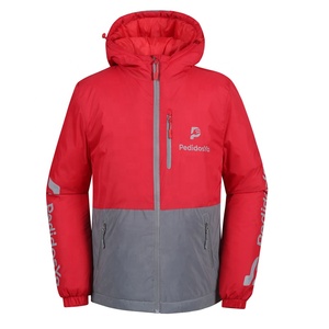 Chaqueta con capucha de invierno roja y gris para hombre con cremallera frontal y acolchado aislado cálido para deportes al aire libre y ropa informal - Product Image 1