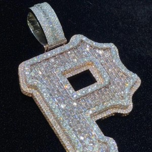 Pendentif Lettre P Hip Hop en Or Blanc et Argent 925 avec Diamants VVS pour Rappeur, Testeur de Diamants, Moissanite Glacée Unisexe - Product Image 1