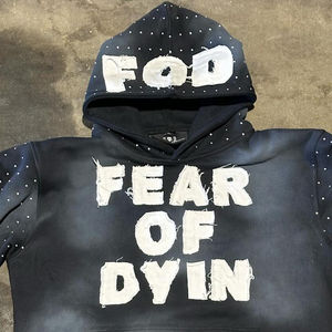 Sudadera con capucha extragrande de algodón polar personalizable de 500 GSM con lavado ácido, parche bordado desgastado y bajo sin rematar para invierno - Product Image 4