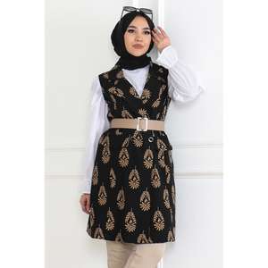 เสื้อคลุมฮิญาบลายสำหรับผู้หญิง สีดำ รุ่น 6111 - Product Image 2