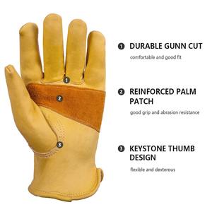 Security Protection Cycling Gloves Cowhide Leather Reinforced Palm Stretchable Wrist Tough Anti-UV400 Lightweight - Product Image 4