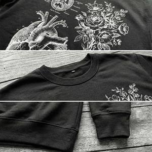 Sudadera Gótica Urbana para Hombre, Estilo Academia Oscura, Estampado de Diagrama Anatómico de Corazón de Flor, Manga Larga, 100% Algodón Transpirable - Product Image 6