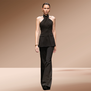 Pantalons et pantalons pour femmes de qualité supérieure NELLY PANTALON À JAMBES LARGES Tissu tissé en rayonne Spandex taille haute Vêtements décontractés pour femmes - Product Image 5