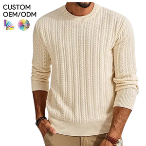 Pull à col rond pour homme en coton biologique 100% respirant, anti-froissement, séchage rapide, hiver, OEM personnalisé, tricot uni 12GG - Product Image 1