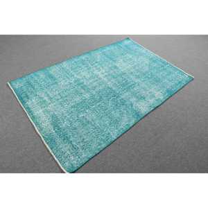 Alfombra Vintage de 3.8x6 pies, Alfombra Turca Decorativa, Alfombra de Lana con Diseño Floral Azul y Blanco - Product Image 4