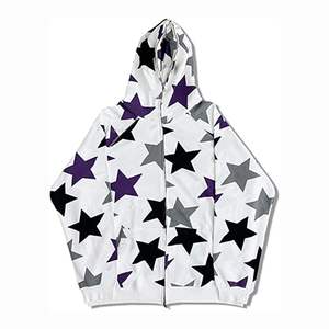 Sweats à capuche en molleton de coton personnalisés avec fermeture éclair intégrale, motif imprimé étoiles, taille XS, vêtements d'hiver décontractés pour hommes et femmes - Product Image 2