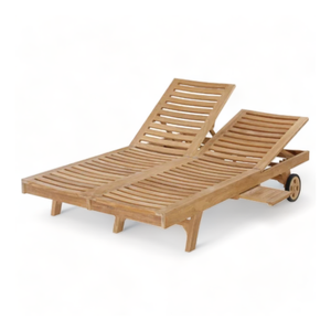 Chaises longues extérieures doubles en bois de teck massif durable résistant aux UV réglable Double chaise longue plage parc meubles jardin lit de jour - Product Image 6