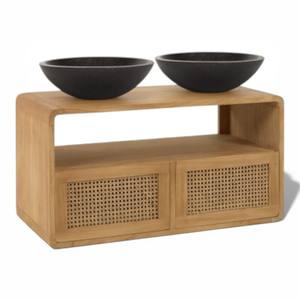 Ensemble de meuble-lavabo de salle de bain en teck massif mural, design scandinave, lavabo moderne avec rangement pour appartement, hôtel - Product Image 3