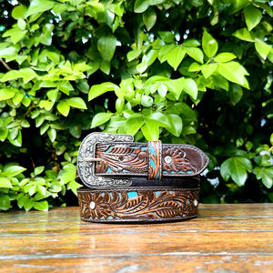 Cinturón de Cuero Genuino con Diseño Paisley Cortado a Láser, Estilo Vaquero Occidental, con Hebilla de Aleación de Zinc, 40 mm de Ancho, Unisex - Product Image 3