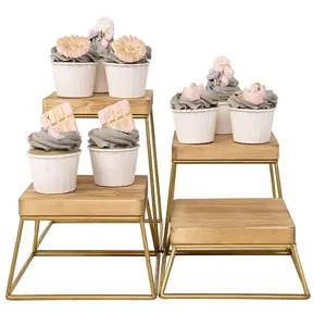 Soportes cuadrados de hierro y madera para servir magdalenas y pasteles, vajilla hecha a mano, utensilios de cocina, soportes para pizza de boda para exhibiciones elegantes - Product Image 4