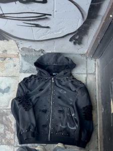 Custom Acid Wash Distressed Streetwear Clothing Duck Canvas Vintage Hoodie <b>Zip</b> <b>up</b> Denim Sun Faded Hooded <b>Jacket</b> Men - Product Image 3