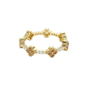 Цитрин и бриллиант, полностью вечное кольцо клевера из 14-каратного золота, Штабелируемый натуральный драгоценный камень с цитрином, драгоценный камень, драгоценное кольцо