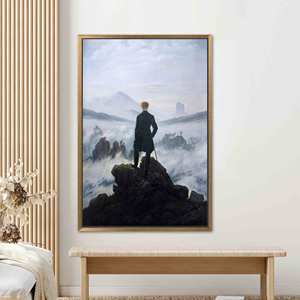 Cuadro impreso sobre lienzo de Wanderer Above the Sea of Fog - Decoración de pared icónica y famosa, con marco dorado - Product Image 1