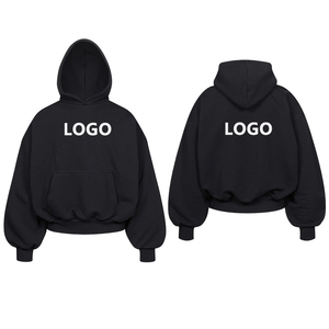 100% algodón personalizado Boxy Fit Hoodie hombres mujeres peso pesado 380gsm pulóver bordado RhinestoneCropped sudaderas con capucha - Product Image 5