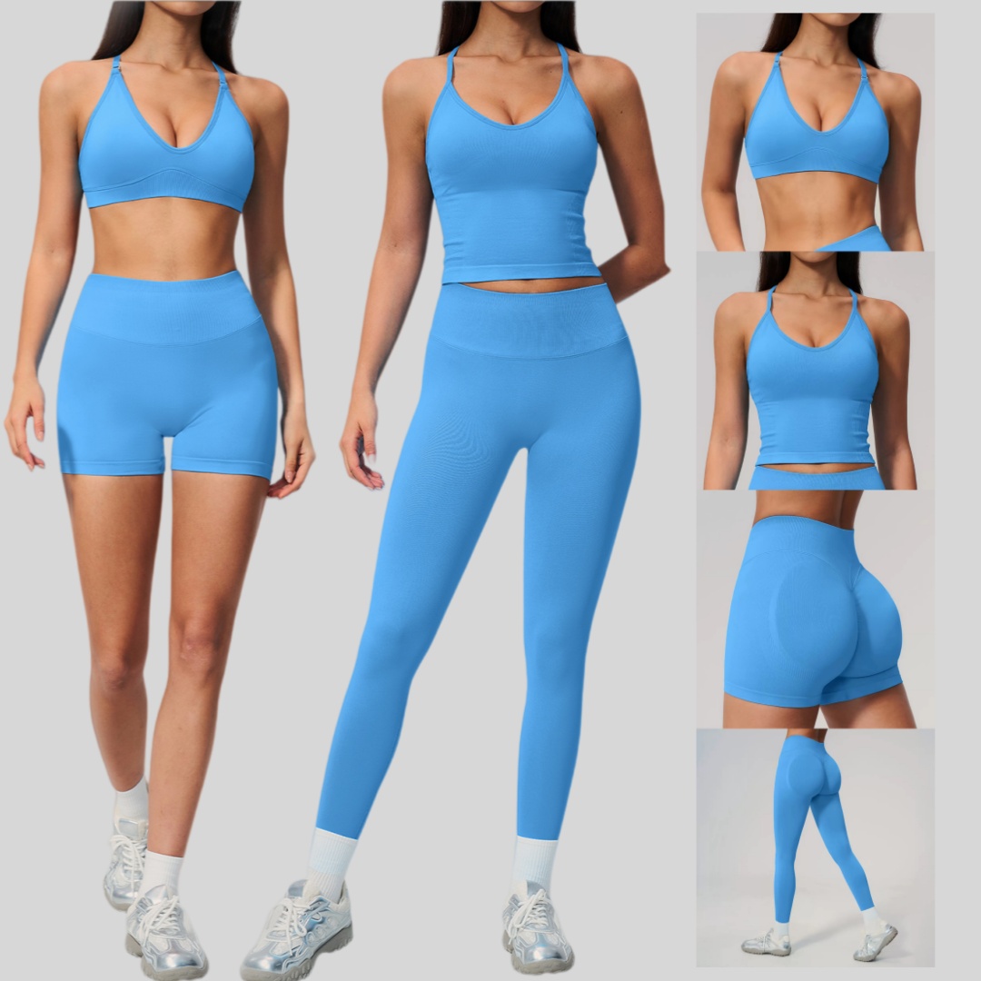 Seamless Cross Back Yoga Set High Waist Butt Lift Leggings Women Gym Running Fitness Outfits