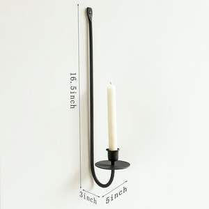 Aesthetic Matte Black Iron Wall Mounted Taper <b>Candle</b> <b>Sconce</b> Holder Stand For Luxury High End Homes Hotel Wedding Wholesale - Product Image 2