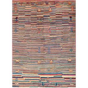 พรมขนสัตว์ทำมือ Nuray ลายเส้นหลายเส้น สำหรับทางเข้า ห้องโถง ห้องนั่งเล่น ขนาด 9x12 รูปทรงสี่เหลี่ยมผืนผ้า ดีไซน์แบบจิ๊กซอว์ รุ่น Pae-905 - Product Image 1