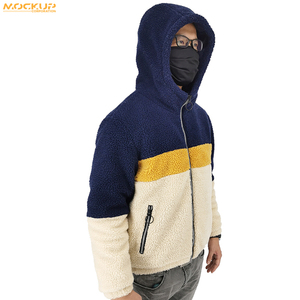 Soft Lamb of Warm Color Block Fleece <b>Sherpa</b> Jacket With <b>Hoodie</b> Hot Sale Wholesale Low Price - Product Image 6