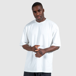 T-shirt Oversize Homme en Coton/Fibre de Bambou Lourd Respirant Anti-Plis Épaules Tombantes Style Streetwear Vierge - Product Image 1