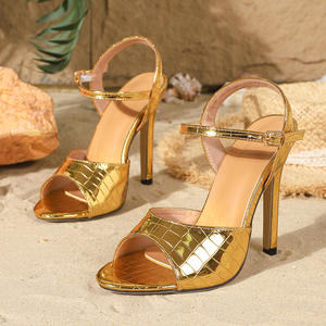 Sandales tendance 2026 dorées métallisées à bride cheville pour femme, à bout ouvert et talons aiguilles, idéales pour bal de promo et soirées cocktail - Product Image 5