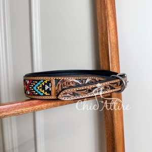 Collar de perro de lujo de cuero con múltiples cuentas de estilo occidental hecho a mano Real, Collar de mascota personalizado ajustable duradero acolchado de cuero genuino - Product Image 1