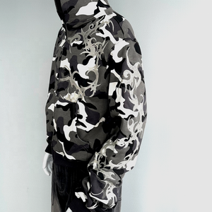 Sudadera con capucha de peso pesado lavada con ácido Unisex de felpa francesa camuflada 550GSM tela gruesa cremallera personalizada Emberiodery Logo Sudadera con capucha - Product Image 2