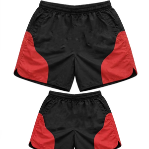 Premium 120 GSM nylon <b>windbreaker</b> shorts black red panel custom heat transfer logo quickly Nylon Plain Dyed - Product Image 1