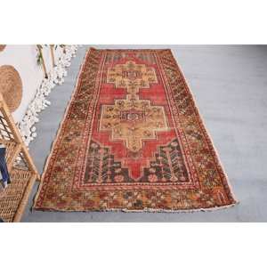 Tapis Vintage en Laine Turque 4.2x8.1ft Grand Rectangle avec Motif Patchwork Beige Rouge Classique Support en Latex pour Entrée - Product Image 4