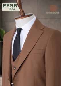 Traje de Negocios para Hombre PERJAC, Gris con Rayas, Cuello Mao, Doble Botonadura, Mezcla de Viscosa/Poliéster, Antiarrugas, Tallas Grandes - Product Image 6