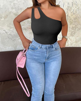 Body sculptant sexy asymétrique à une épaule pour femme, effet ventre plat, sans manches