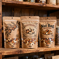 Sachet d'emballage personnalisé en kraft avec logo imprimé pour noix et snacks, avec fermeture éclair et fenêtre
