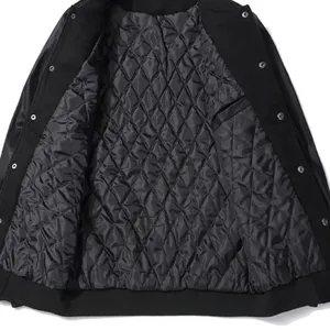 Men's Black Varsity Jacket Solid <b>Colour</b> Button Front Turn Down Collar Regular Fit Casual Preppy Style Autumn Wear - Product Image 3