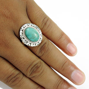 Bague en argent sterling 925 personnalisée, faite à la main, en pierre turquoise tibétaine, bijoux fins, fournisseurs de bijoux personnalisés en Inde - Product Image 2