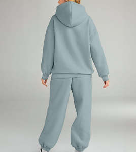 2025 ensemble survêtement uni coupe ajustée 100% coton polaire survêtement impression personnalisée pull sport survêtements pour femmes - Product Image 2