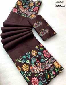 Nieuwe Handgetoom <span class=keywords><strong>Tussar</strong></span> Zijde Kalamkari Digitale Print Sari Voor Dames Elegante Modekleding Tegen Groothandelsprijzen Van India - Product Image 5