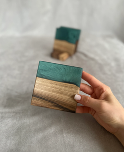 Posavasos de nogal personalizados de alta calidad, posavasos de resina epoxi verde moderno para Bar, cocina, Oficina - Product Image 5