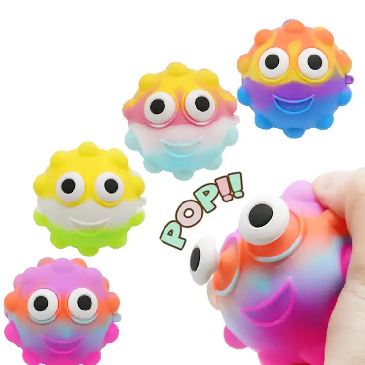 Popular Fidget Ball, Rainbow 3D Stress Ball Fidget Toy, Silicone Blasting Push Bubble Sensory Fidget Ball