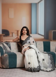 ผ้าส่าหรีไหมเนื้อนุ่มสำหรับผู้หญิง ดีไซน์สวยงาม พร้อมงานปัก สำหรับงานแต่งงานและงานเลี้ยงในอินเดีย - Product Image 3