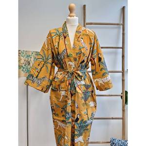 Robe en coton imprimée à la main, style kimono indien, robe de détente bohème, vêtement de loisirs respirant - Product Image 5