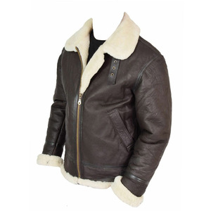 Custom Winter <b>Men's</b> Leather <b>Shearling</b> <b>Jacket</b> Faux Fur Lined Bomber Coat Heavy Duty Aviator Outerwear Wholesale - Product Image 1