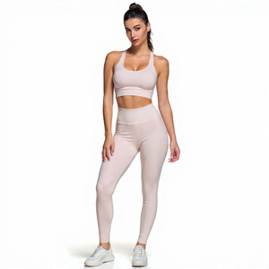 ชุดออกกำลังกายโยคะสำหรับผู้หญิง เสื้อชั้นในแบบรัดรูป สายไขว้หลัง กางเกงเลกกิ้ง ชุดออกกำลังกายแบบสองชิ้น ลายเรียบ - Product Image 3