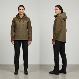 Chaqueta Cortavientos Multibolsillos Color Verde Oliva para Hombre, Chaqueta de Trabajo con Capucha, Estilo Táctico con Cremallera Completa - Product Image 1