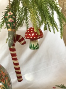 Authentic Kashmiri <b>Hand</b>-Painted Mushroom Christmas <b>Ornaments</b> Small Decorative Hanging Gifts for Holidays-Custom Sizes Available - Product Image 2