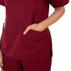 Cheap Women's Knitted Polyester V Neck Split Custom Logo Seamless Fusing Customized Color Hospital Scrub Uniform <b>Set</b> for Nurses - Product Image 4