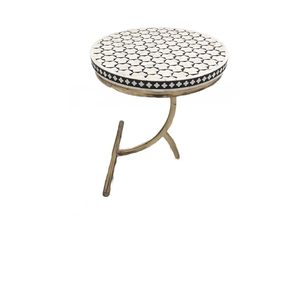 Modern Vintage Bone Inlay Round <b>Stool</b> Jodhpur Handcrafted Accent for Living Room Antique Outdoor Extendable Feature - Product Image 5