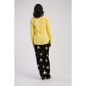 ชุดนอนผ้าไหมพิมพ์ลาย KADIN 2IPLIK O YAKA UZUN KOL ETEGI OVAL CEPLI PIJAMA TAKIM - สีเหลือง - สีเหลือง - Product Image 5