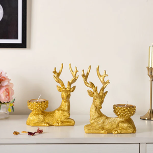AK Brass The Set Of 2 Reindeer Metal Table <b>Decor</b> Showpiece With <b>Gold</b> Finishing Decorative Hotel <b>Room</b> <b>Decor</b> - Product Image 1