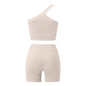 Yoga vêtements actifs Fitness 2025 femmes entraînement Sexy côtelé une épaule soutien-gorge et leggings courts Yoga ensemble court - Product Image 2