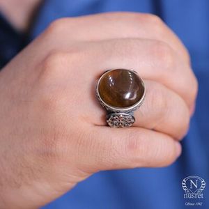 <b>925</b> Sterling <b>Silver</b> Men's <b>Ring</b> with Green Amber Zircon Stone Bezel Setting Rhodium Plating for Everyday Wear Featuring Engraving - Product Image 6
